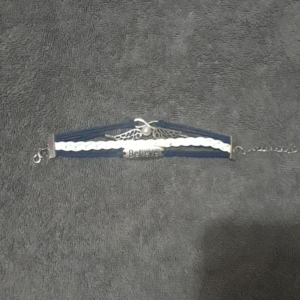 Navy blue and white, believe bracelet